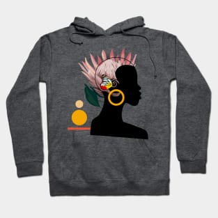 Abstract Black Woman with Protea , Butterfly Hoodie